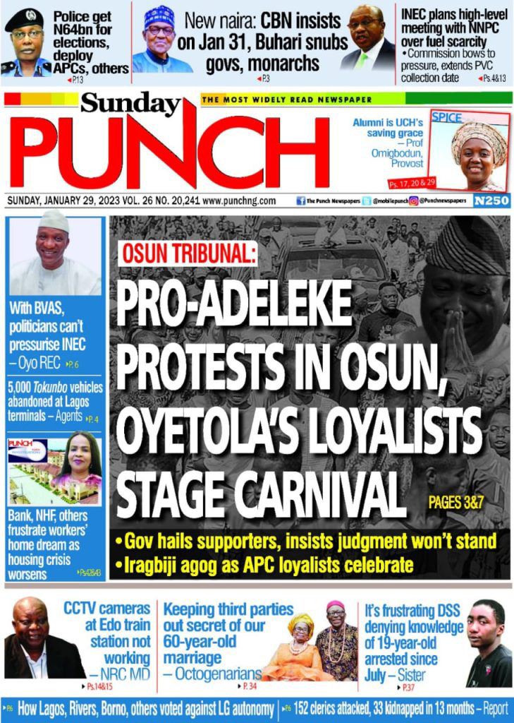 Nigerian Newspapers Front Pages January Rifnote