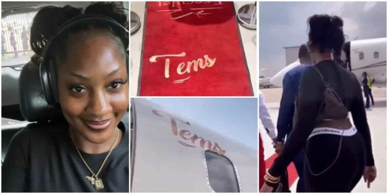 "Take it easy": Tems flaunt curves, hops on private jet customized with her name
