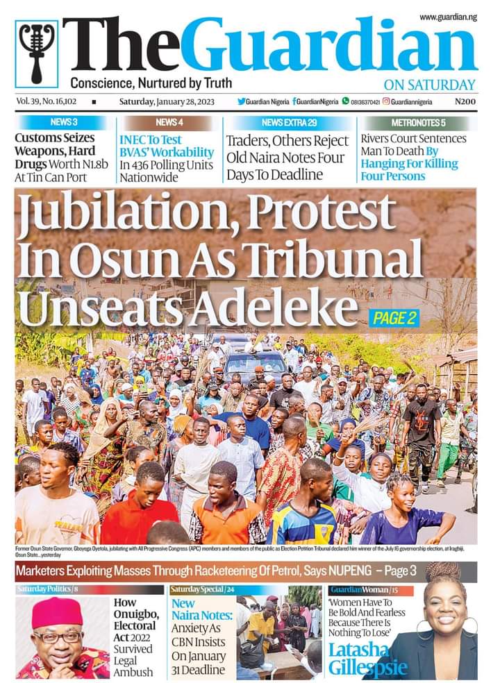 Nigerian Newspapers Front Pages: 28 January 2023
