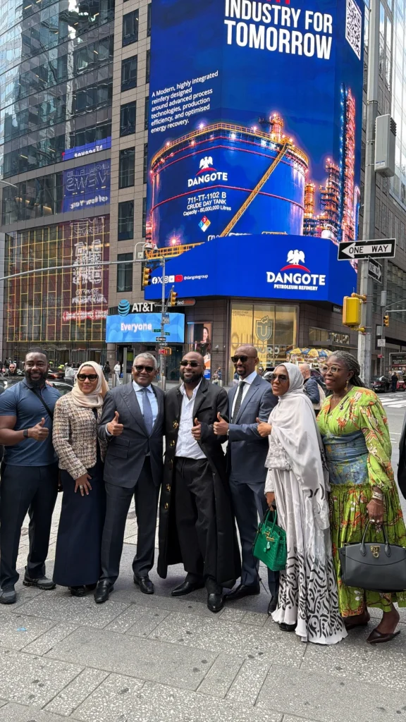 Dangote’s refinery IPO hits Nasdaq billboard, Davido joins him in Times Square